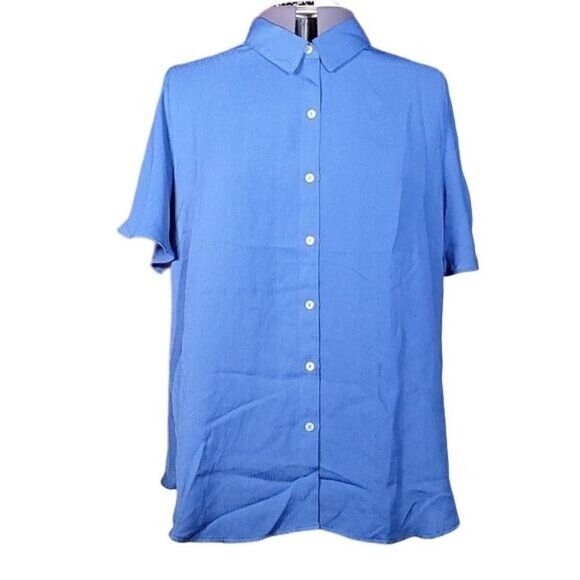 NWOT Susan Graver Textured Woven Button Front Flutter Sleeve Shirt Sz XL - Picture 1 of 12